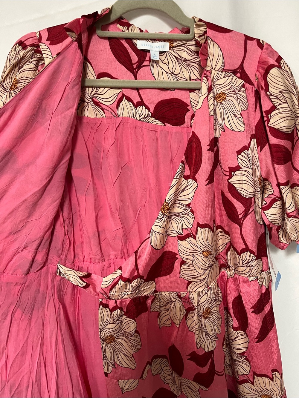 Draper James Pink Floral Wrap Midi Dress with Puff Sleeves NWT - Picture 8 of 10